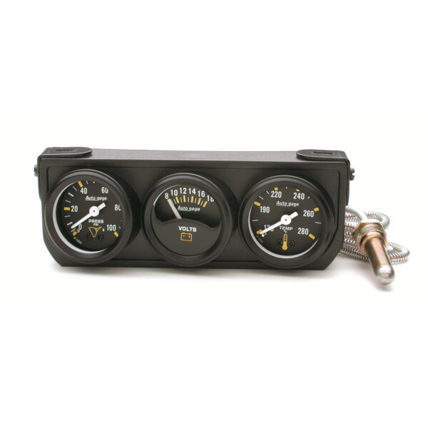 AUTOMETER Gauge Console, Oilp/Wtmp/Volt, 1.5", 100PSI/280°f/18V, Mech Bk Dial, Bk Bzl, Ag