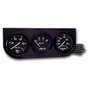 AUTOMETER Gauge Console, Oilp/Wtmp/Volt, 2", 100PSI/280°f/18V, Mech Black Dial, Black Bzl, Ag