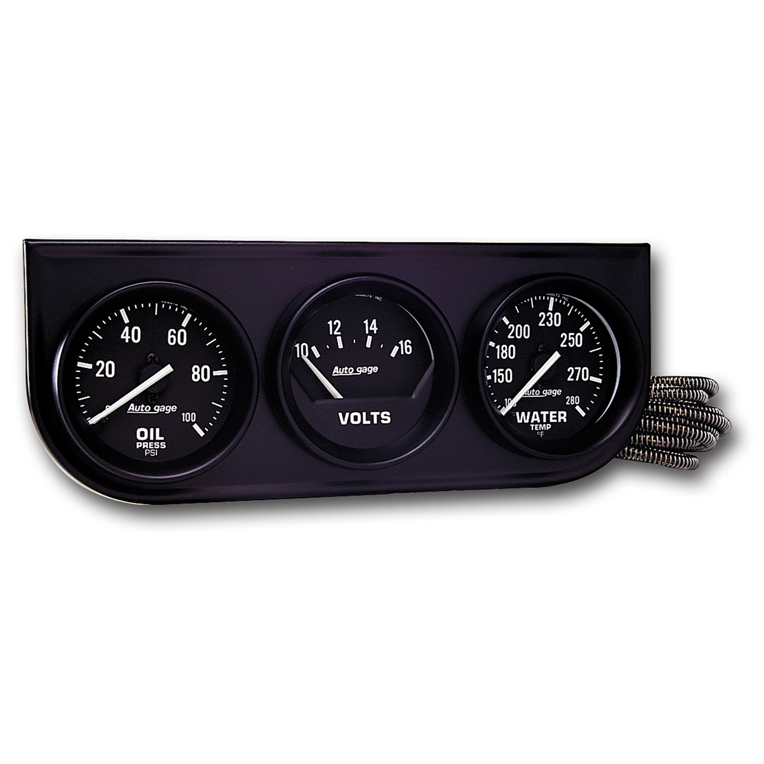 AUTOMETER Gauge Console, Oilp/Wtmp/Volt, 2", 100PSI/280°f/18V, Mech Black Dial, Black Bzl, Ag