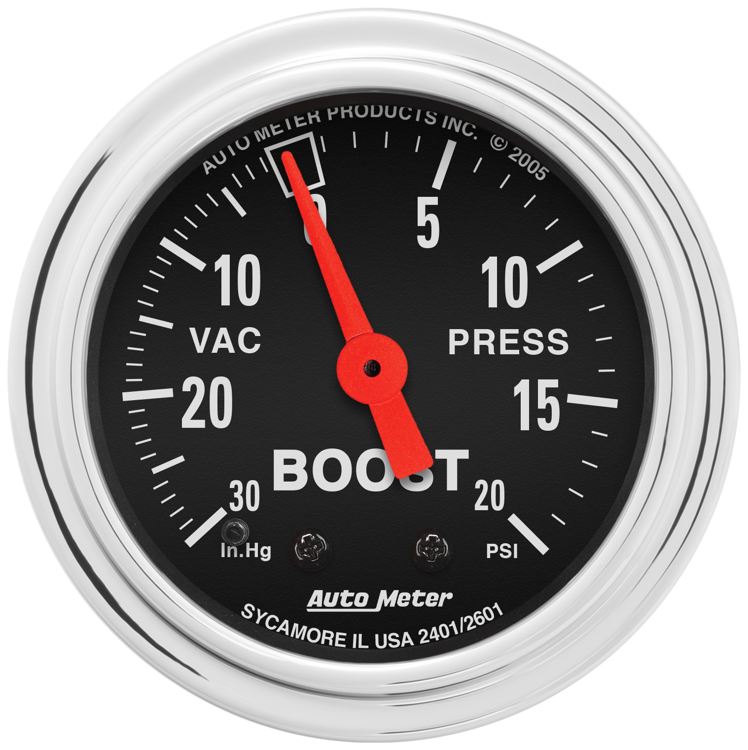 AUTOMETER Vacuum/Boost Gauge 2 1/16", 30Inhg-20PSI, Mechanical, Traditional Chrome