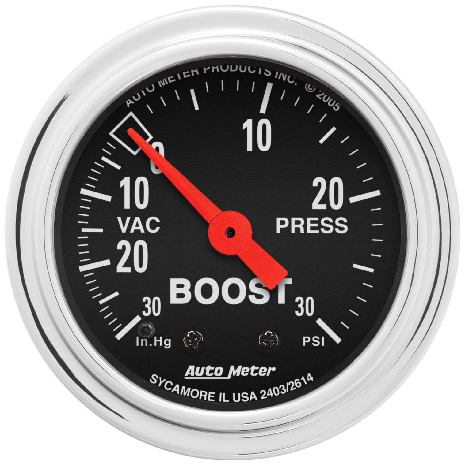 AUTOMETER Vacuum/Boost Gauge 2 1/16", 30Inhg-30PSI, Mechanical, Traditional Chrome