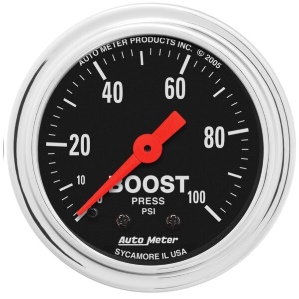 AUTOMETER Gauge, Boost, 2 1/16", 100PSI, Mechanical, Traditional Chrome