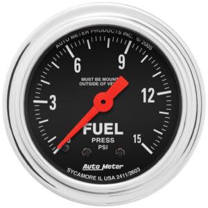 AUTOMETER Fuel Pressure Gauge 2 1/16", 15PSI, Mechanical, Traditional Chrome