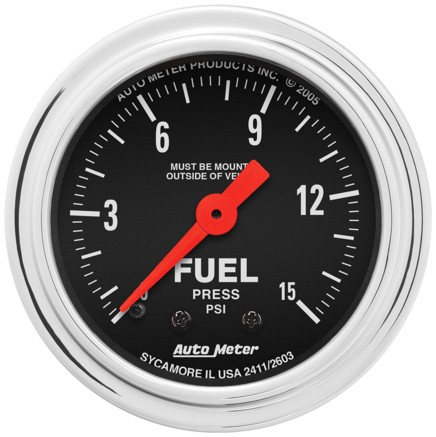 AUTOMETER Fuel Pressure Gauge 2 1/16", 15PSI, Mechanical, Traditional Chrome