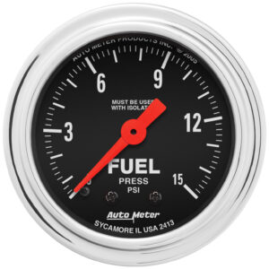AUTOMETER Fuel Pressure Gauge 2 1/16", 15PSI, Mech. W/Isolator, Traditional Chrome