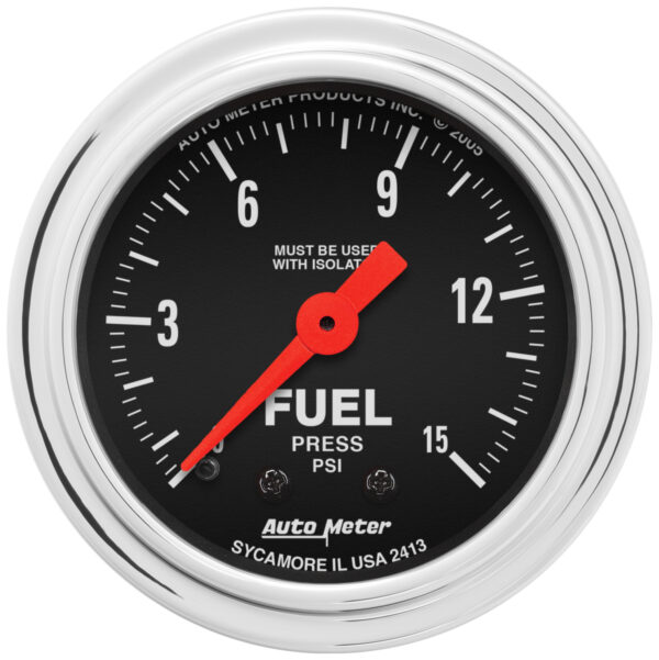 AUTOMETER Fuel Pressure Gauge 2 1/16", 15PSI, Mech. W/Isolator, Traditional Chrome