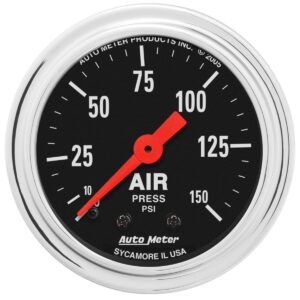 AUTOMETER Gauge, Air Press, 2 1/16", 150PSI, Mechanical, Traditional Chrome