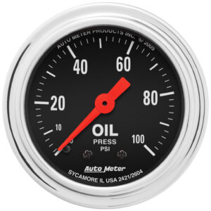 AUTOMETER Oil Pressure Gauge 2 1/16", 100PSI, Mechanical, Traditional Chrome