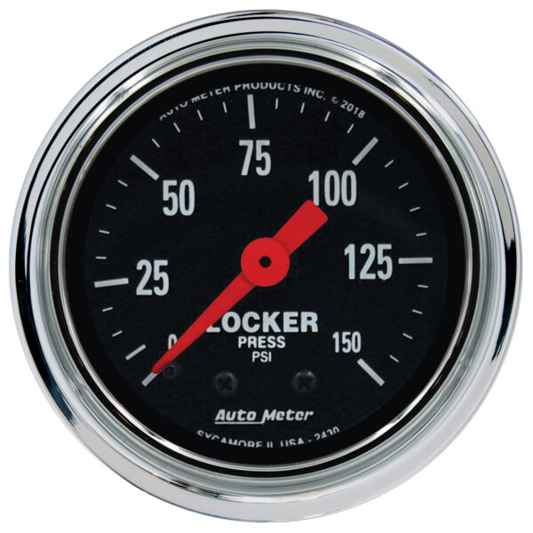 AUTOMETER Gauge, Air Locker Pressure, 2 1/16", 150PSI, Mechanical, Traditional Chrome