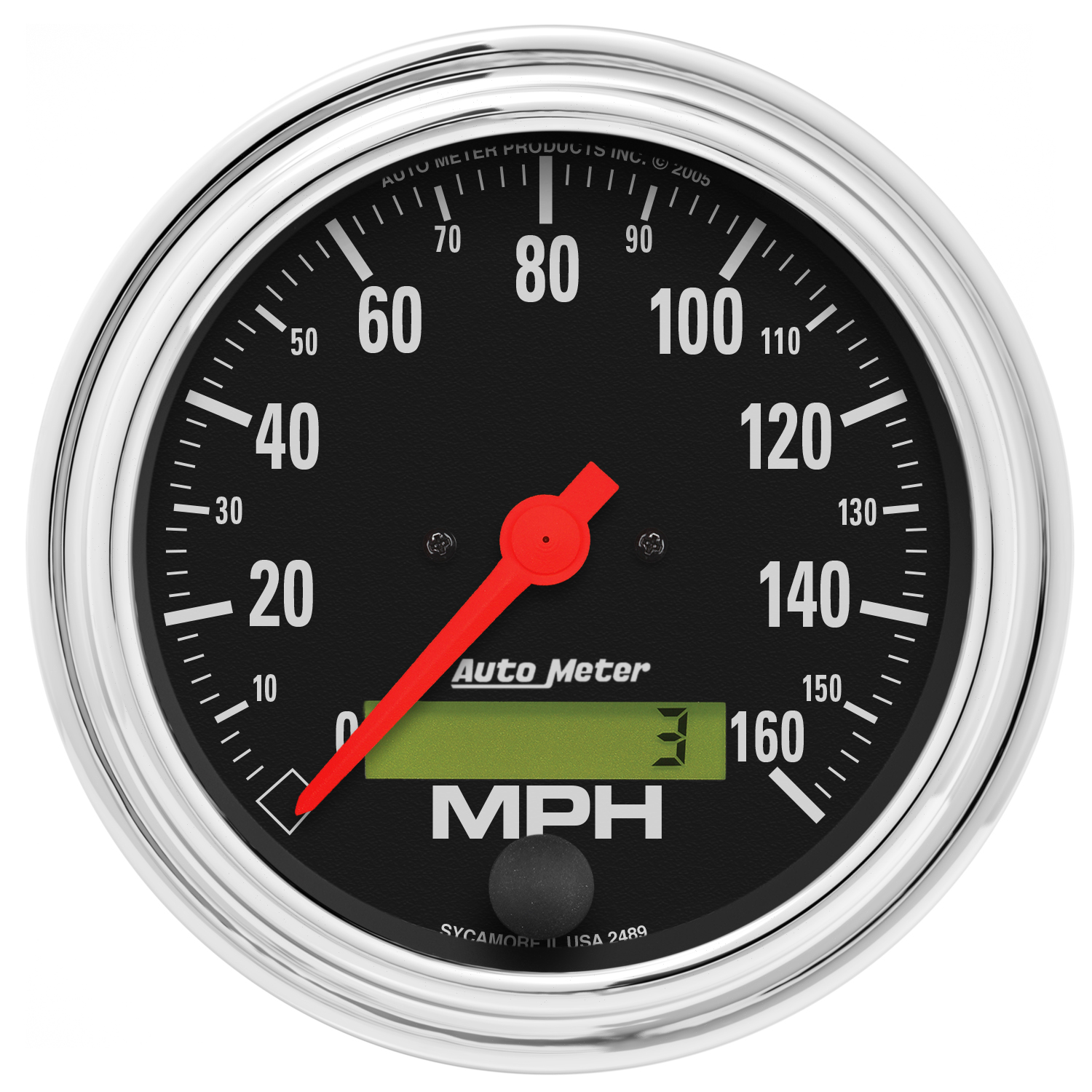 AUTOMETER Speedometer Gauge 3 3/8", 160MPH, Elec. Program W/ LCD Odo, Traditional Chrome