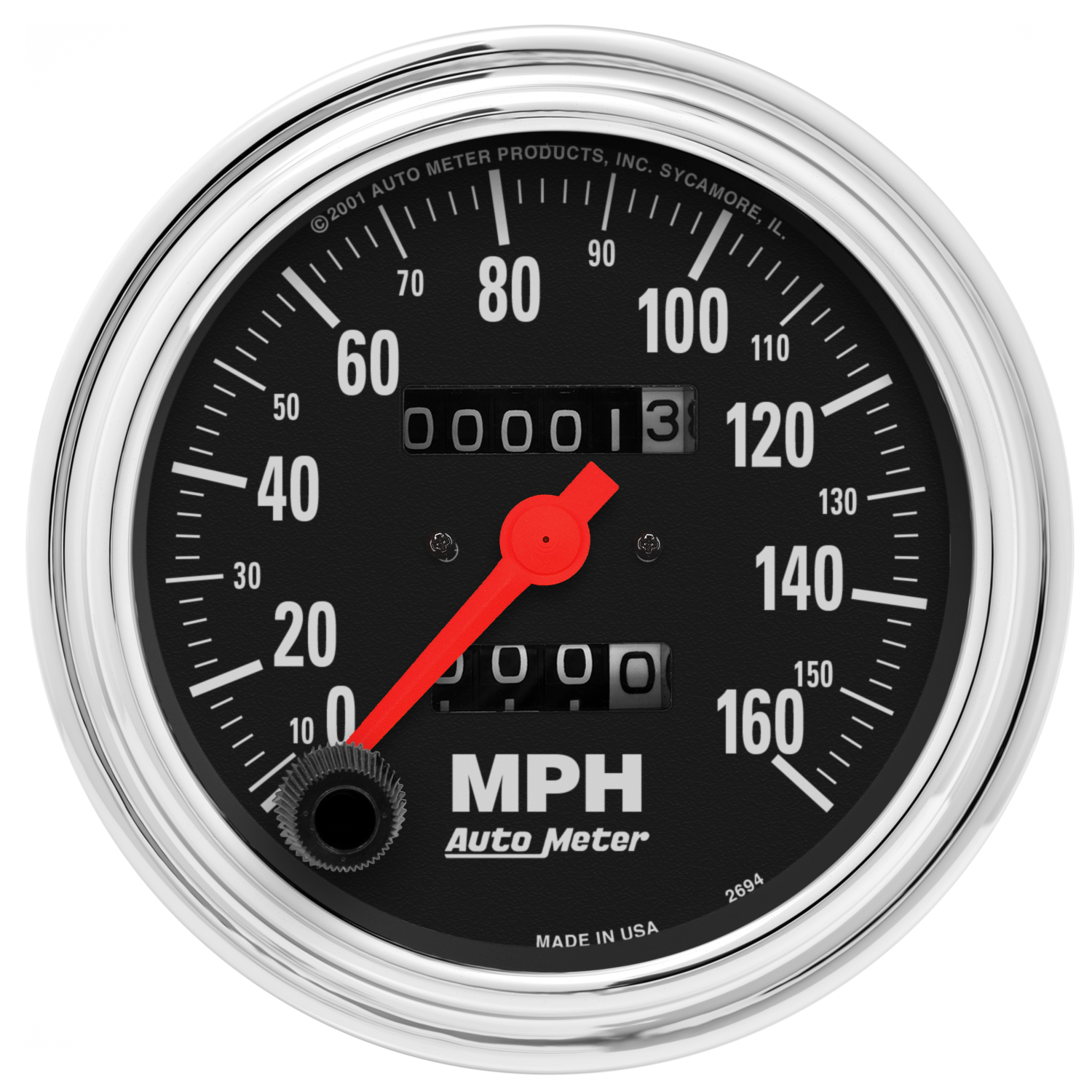 AUTOMETER Speedometer Gauge 3 3/8", 160MPH, Mechanical, Traditional Chrome