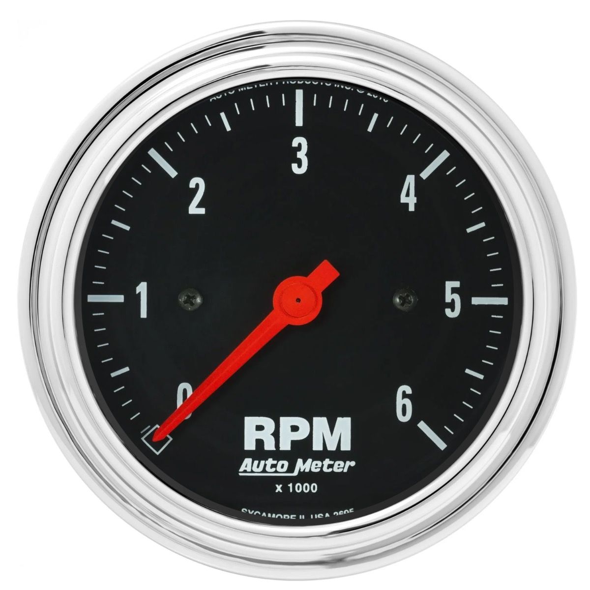 AUTOMETER Gauge, Tachometer, 3 3/8", 6K RPM, In-Dash, Traditional Chrome