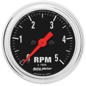 AUTOMETER Gauge, Tachometer, 2 1/16", 5K RPM, In-Dash, Traditional Chrome