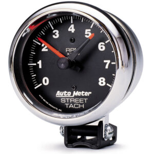 AUTOMETER Tachometer Gauge 3 3/4", 8K RPM, Pedestal W/Red Line, Traditional Chrome