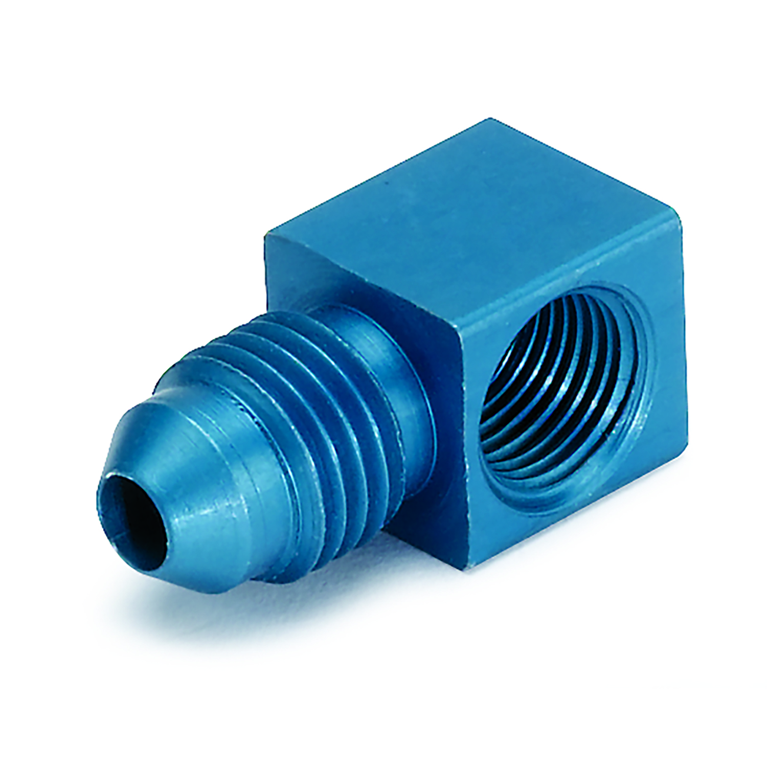 AUTOMETER Fitting, Adapter, 90&deg;, 1/8" NPTF Female To -4AN Male, Aluminum, Blue Anodized