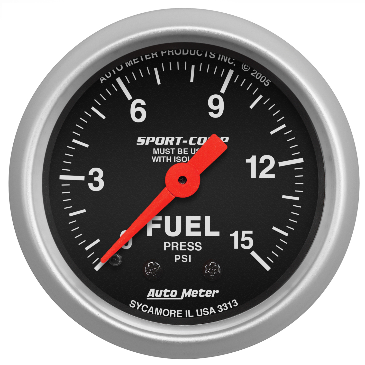 AUTOMETER Fuel Pressure Gauge 2 1/16", 15PSI, Mechanical W/Isolator, Sport-Comp