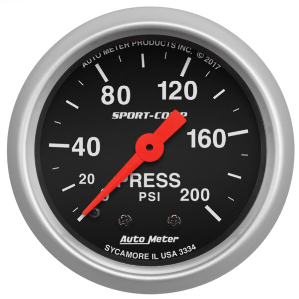AUTOMETER Pressure Gauge 2 1/16", 200PSI, Mechanical, Sport-Comp