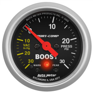 AUTOMETER Vacuum/Boost Gauge 2 1/16", 30Inhg-30PSI, Stepper Motor W/Peak & Warn, Sport-Comp