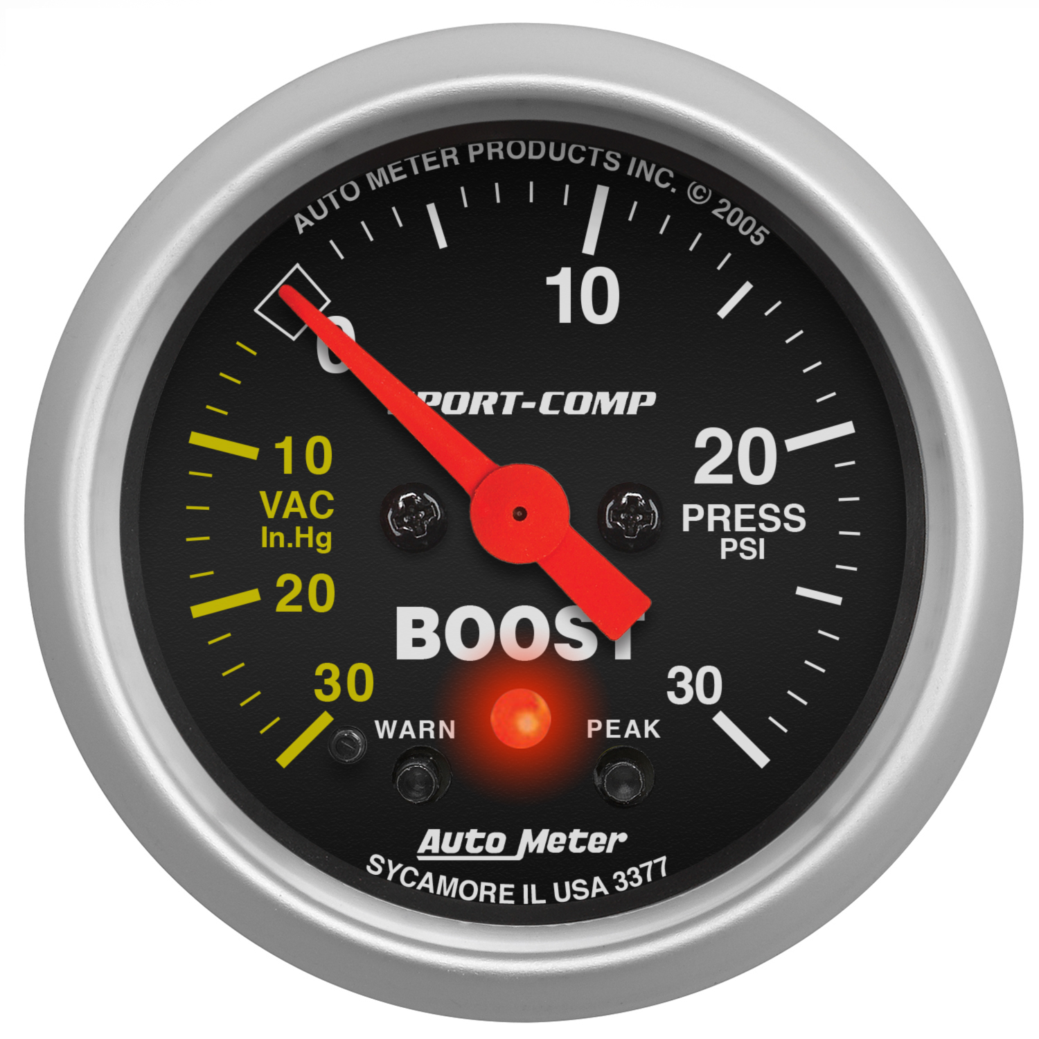 AUTOMETER Vacuum/Boost Gauge 2 1/16", 30Inhg-30PSI, Stepper Motor W/Peak & Warn, Sport-Comp