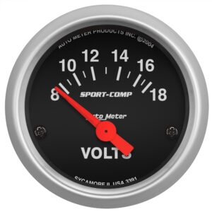 AUTOMETER Voltmeter Gauge 2 1/16", 18V, Elec, Sport-Comp