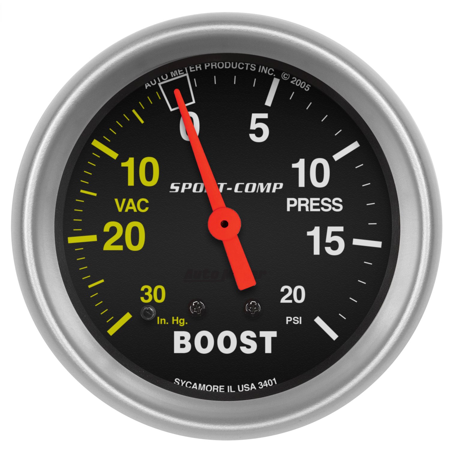 AUTOMETER Vacuum/Boost Gauge 2 5/8", 30Inhg-20PSI, Mechanical, Sport-Comp