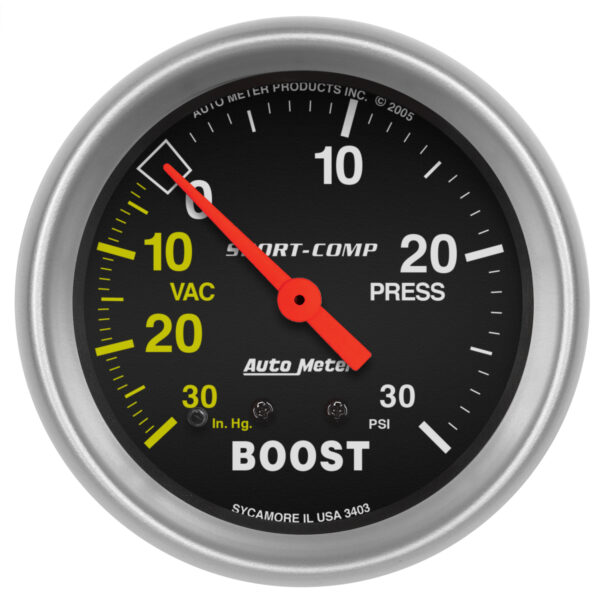 AUTOMETER Vacuum/Boost Gauge 2 5/8", 30Inhg-30PSI, Mechanical, Sport-Comp