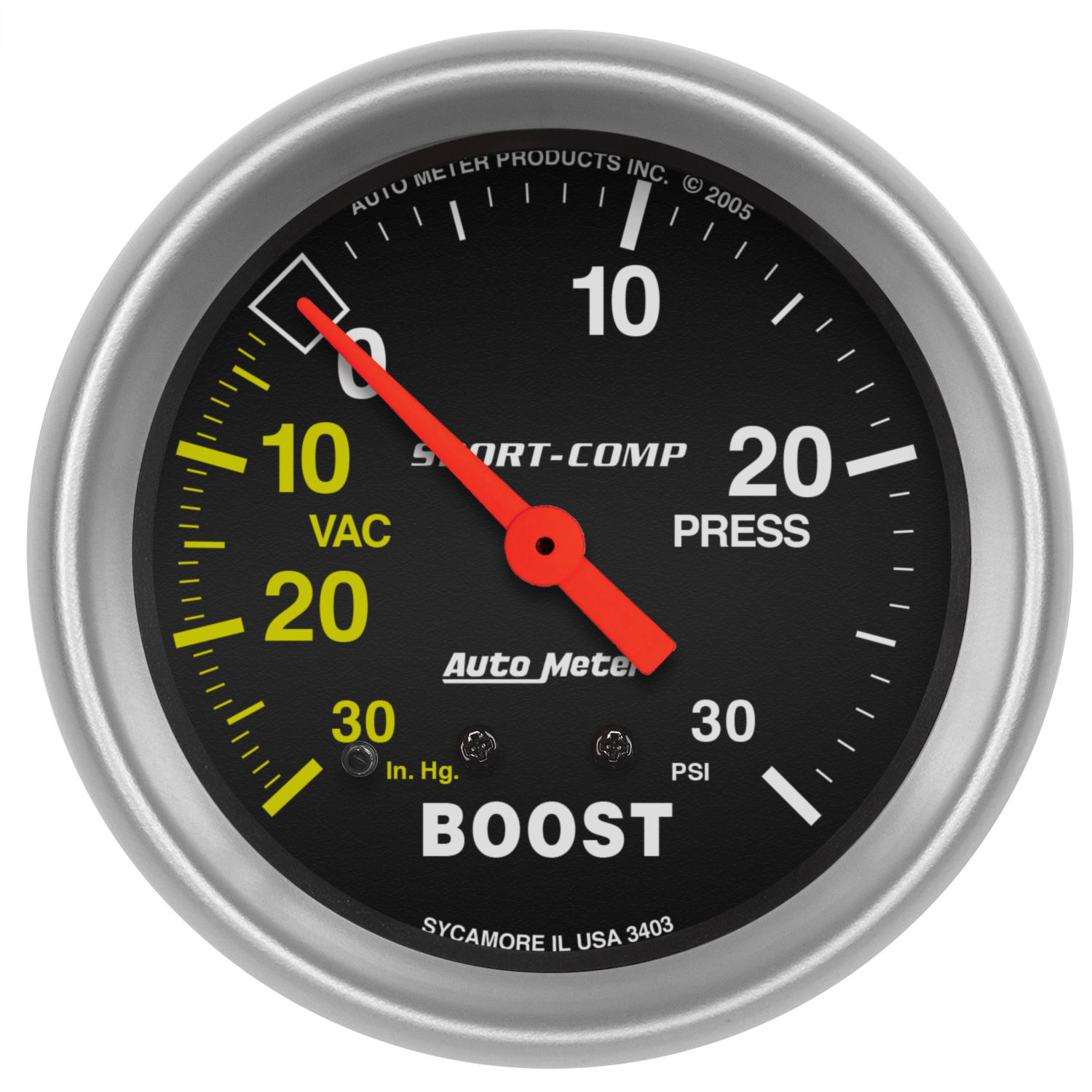 AUTOMETER Vacuum/Boost Gauge 2 5/8", 30Inhg-30PSI, Mechanical, Sport-Comp