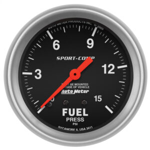 AUTOMETER Fuel Pressure Gauge 2 5/8", 15PSI, Mechanical, Sport-Comp