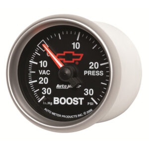 AUTOMETER Vacuum/Boost Gauge 2 1/16", 30Inhg-30PSI, Mechanical, Chevy Red Bowtie, Black