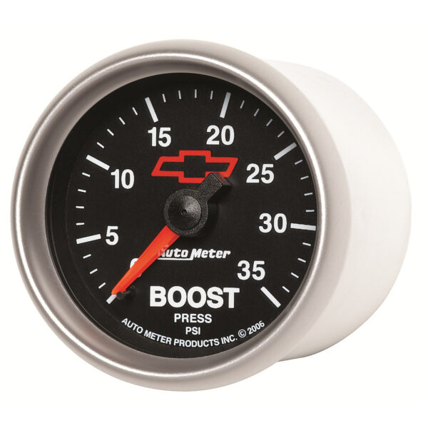 AUTOMETER Boost Gauge 2 1/16", 35PSI, Mechanical, Chevy Red Bowtie, Black