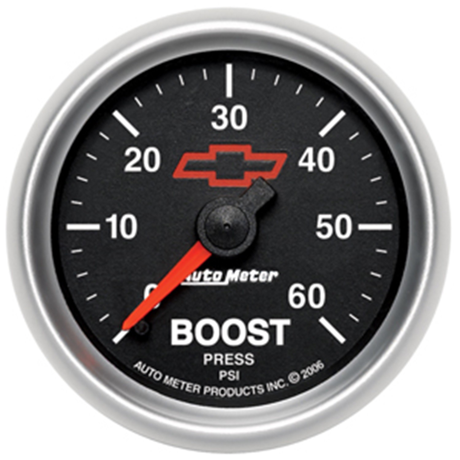 AUTOMETER Boost Gauge 2 1/16", 60PSI, Mechanical, Chevy Red Bowtie, Black