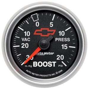 AUTOMETER Vacuum/Boost Gauge 2 1/16", 30Inhg-20PSI, Mechanical, Chevy Red Bowtie, Black