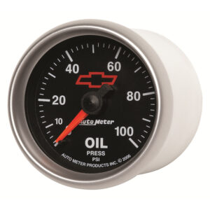 AUTOMETER Oil Pressure Gauge 2 1/16", 100PSI, Mechanical, Chevy Red Bowtie, Black