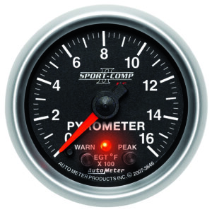 AUTOMETER EGT Pyrometer Gauge 2 1/16", 1600°f, Stepper Motor W/Pk & Wrn, Sport-Comp II