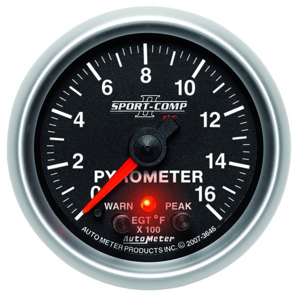 AUTOMETER EGT Pyrometer Gauge 2 1/16", 1600°f, Stepper Motor W/Pk & Wrn, Sport-Comp II