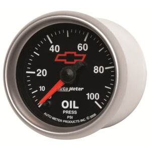AUTOMETER Oil Pressure Gauge 2 1/16", 100PSI, Digital Stepper Motor, Chevy Red Bowtie, Black