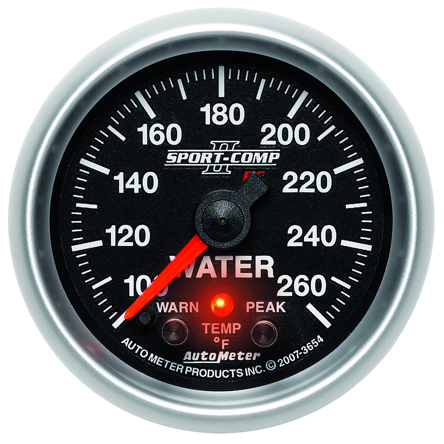 AUTOMETER Water Temperature Gauge 2 1/16", 100-260&deg;f, Stepper Motor W/Peak & Wrn, Sport-Comp II