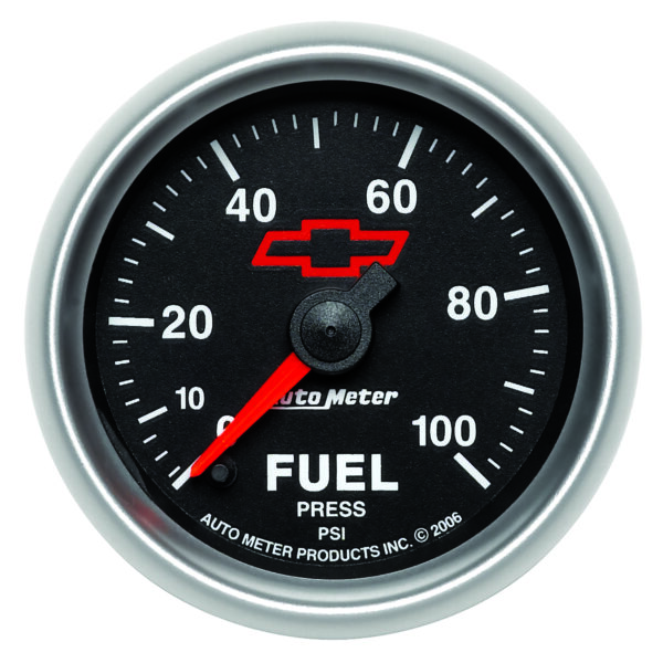AUTOMETER Fuel Pressure Gauge 2 1/16", 100PSI, Digital Stepper Motor, Chevy Red Bowtie, Black