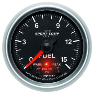 AUTOMETER Fuel Pressure Gauge 2 1/16", 15PSI, Digital Stepper Mtr W/Pk & Wrn, Sport-Comp II