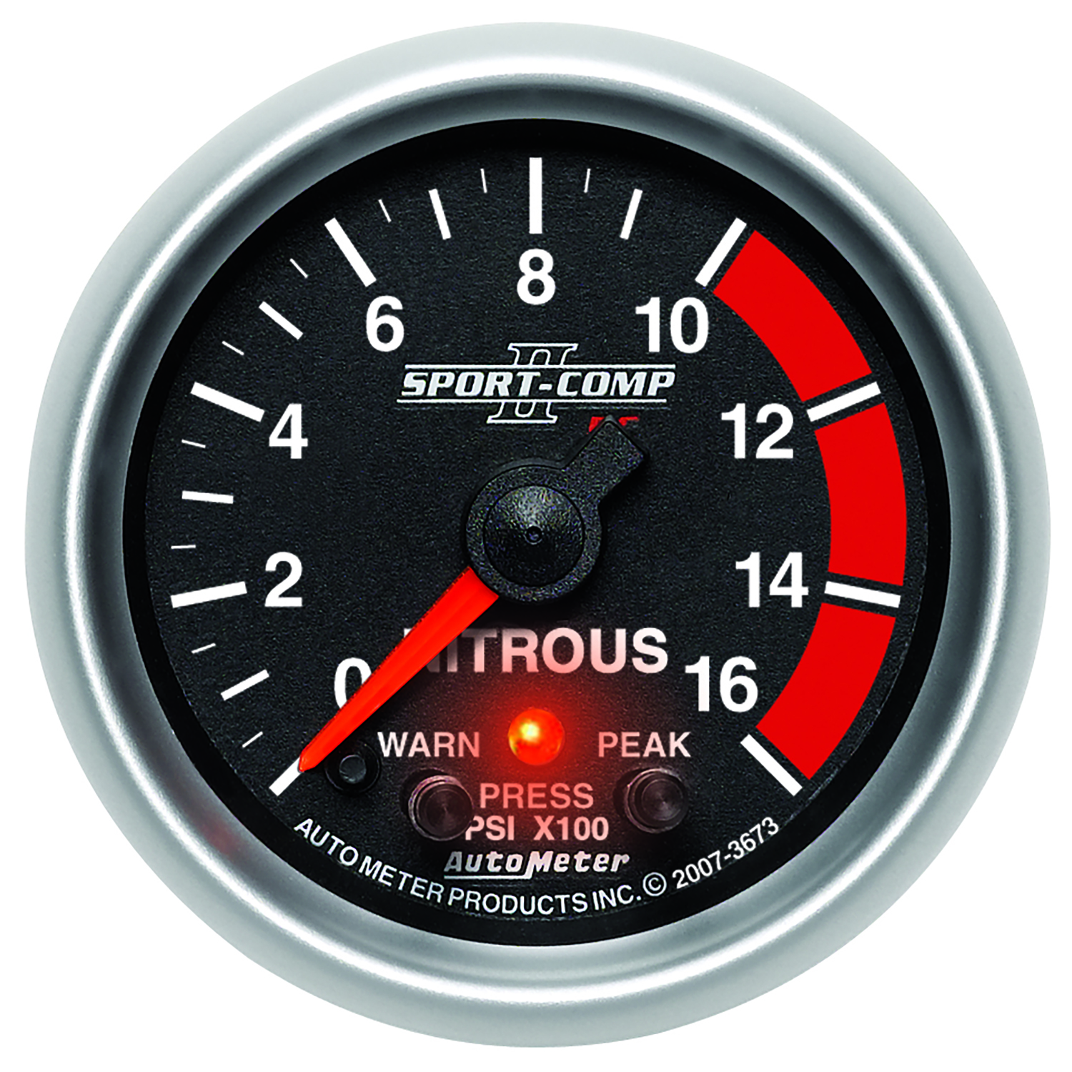 AUTOMETER Nitrous Pressure Gauge 2 1/16", 1600PSI, Stepper Motor W/Pk & Wrn, Sport-Comp II