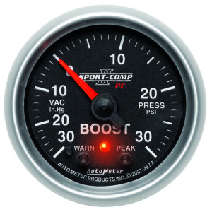 AUTOMETER Vacuum/Boost Gauge 2 1/16", 30Inhg-30PSI, Stepper Motor W/Pk & Wrn, Sport-Comp II
