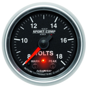 AUTOMETER Voltmeter Gauge 2 1/16", 18V, Digital Stepper Motor W/Pk & Wrn, Sport-Comp II