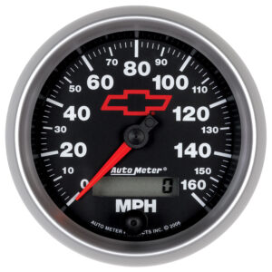 AUTOMETER Speedometer Gauge 3 3/8", 160MPH, Elec. Programmable, Chevy Red Bowtie, Black
