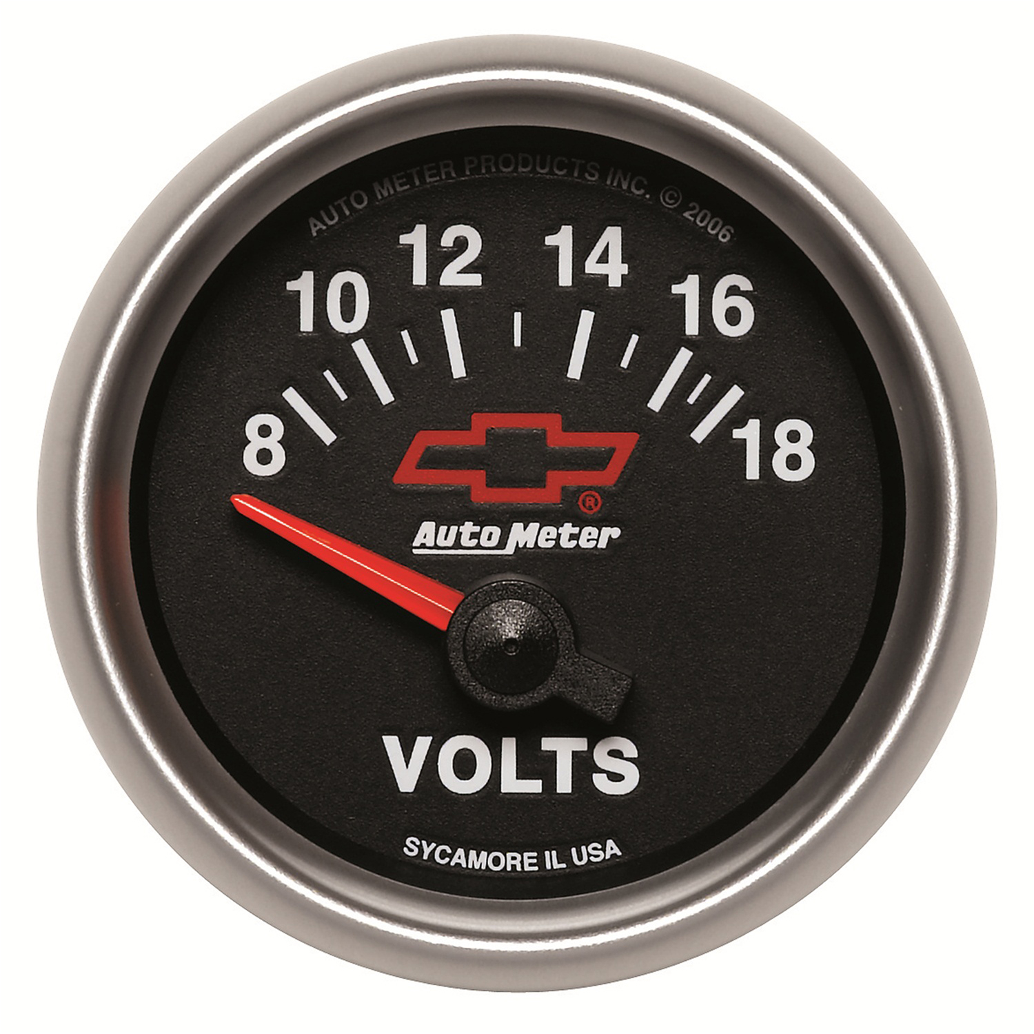 AUTOMETER Voltmeter Gauge 2 1/16", 18V, Electric, Chevy Red Bowtie, Black