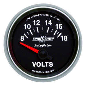 AUTOMETER Voltmeter Gauge 2 1/16", 18V, Electric, Sport-Comp II