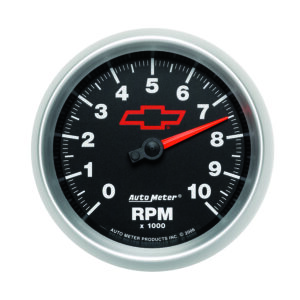 AUTOMETER Tachometer Gauge 3 3/8", 10K RPM, In-Dash, Chevy Red Bowtie, Black