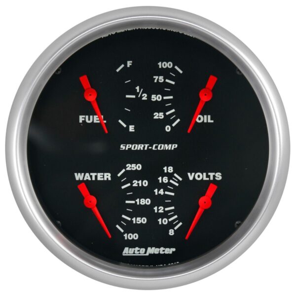 AUTOMETER Gauge, Quad, 5", 0Ωe-90Ωf, Elec, Sport-Comp