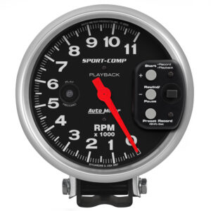 AutoMeter 3967 Sport-Comp 5" pedestal playback tachometer featuring a black dial face