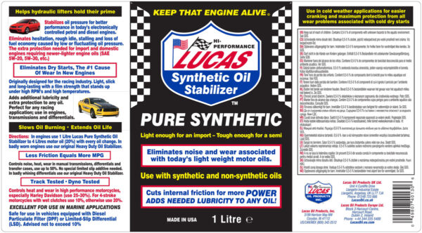 LUCAS Pure Synthetic Oil Stabiliser 1L - Image 2
