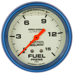AUTOMETER Fuel Pressure Gauge 2 5/8", 15PSI, Liquid Filled Mech, Glow In Dark, Ultra-Nite